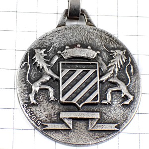 キーホルダー・ライオン２頭のエンブレム紋章シルバー銀色オージス社 EVERY-WEATHER AUGIS SILVER FRANCE