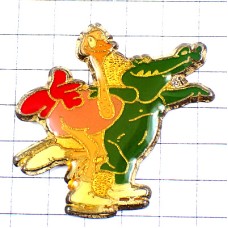 ピンバッジ・フィギュアスケート選手ペア鰐ワニと駝鳥ダチョウ