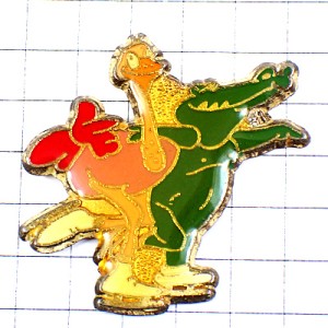 ピンバッジ・フィギュアスケート選手ペア鰐ワニと駝鳥ダチョウ