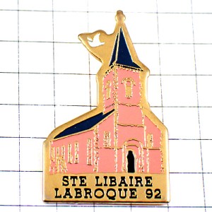 ピンバッジ・ピンク色の教会ピース平和の白い鳩