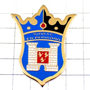 ピンバッジ・城塞や王冠ペリゴールの紋章ブルー青 SIORAC PERIGORD FRANCE