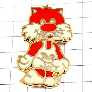 ピンバッジ・赤い猫ネコのスポーツ選手ランニングシャツ