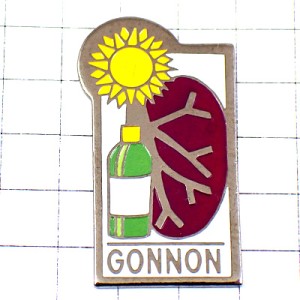 ピンバッジ・太陽と片肺ドラッグ薬の瓶