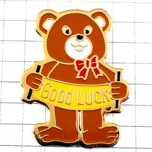 ピンバッジ・熊のぬいぐるみクリスマス幸運を祈るグッドラック GOOD-LUCK TEDDY-BEAR NEW-YEAR