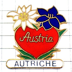 ピンバッジ・オーストリア花エーデルワイス赤いハート大好き AUSTRIA EDELWEISS AUTRICHE