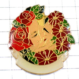 ピンバッジ・キス花々ローズ薔薇バラ