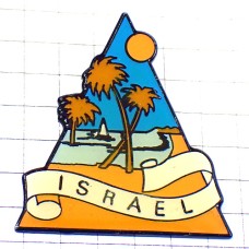 ピンバッジ・イスラエル太陽ヤシの木ボート海の風景