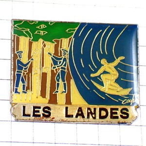 ピンバッジ・サーフィン波乗りサーファーや森の仕事 LANDES TREE SURF FRANCE