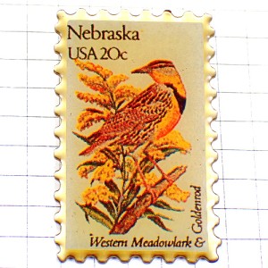 ピンバッジ・ネブラスカ州の鳥アメリカ郵便切手型/USA米国 BIRD USA STAMP NEBRASKA