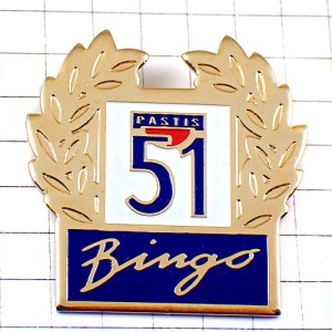 ピンバッジ・パスティス５１お酒ビンゴ月桂樹ローリエ金色ゴールド