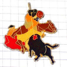 ピンバッジ・闘牛マタドール乗馬と黒牛 BULLFIGHT CORRIDA