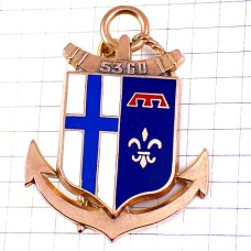 ブローチ・第53海兵師団マルセイユ青い十字イカリ百合の紋章フランス軍ミリタリー