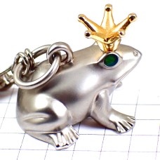 キーホルダー・金色の王冠カエル蛙シルバー銀色