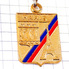 キーホルダー・紋章エッフェル塔パリ金色セーヌ川の帆船ゴールド TOUR-EIFFEL EIFFEL-TOWER PARIS FRANCE