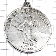 キーホルダー・ラスムーズ種播く女フランス硬貨メダル銀色シルバー LA-SEQUANAISE LA-SEMEUSE FRANCE