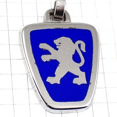 キーホルダー・プジョー車シルバーのライオン紺色エンブレム青ロゴ PEUGEOT FRANCE