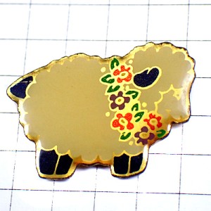 ピンバッジ・ヒツジ羊ひつじ花輪