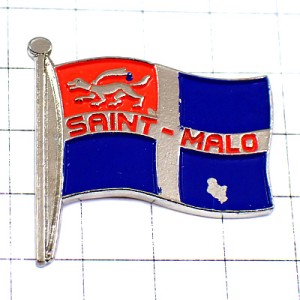ピンバッジ・サンマロ港の旗アーミン象徴イタチ動物 FLAG SAINT-MALO FRANCE