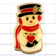 ピンバッジ・クリスマスの雪だるま真っ赤なハート SNOWMAN