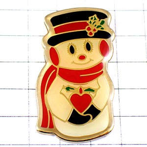ピンバッジ・クリスマスの雪だるま真っ赤なハート SNOWMAN