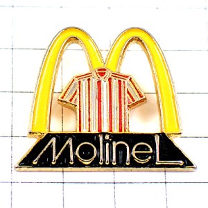 ピンバッジ・マクドナルドＭユニフォーム制服ボーダー縦縞シャツ