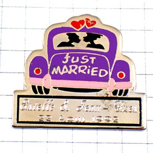 ピンバッジ・新婚カップル車ハネムーン結婚 JUST-MARRIED