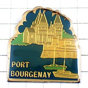 ピンバッジ・港の風景ボート船やお城 PORT-BOURGENAY FRANCE