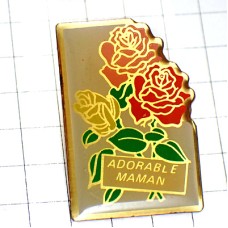 ピンバッジ・母の日ローズ薔薇バラの花３本 ADORABLE MAMAN FRANCE