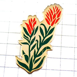 ピンバッジ・赤い花と緑の葉っぱ