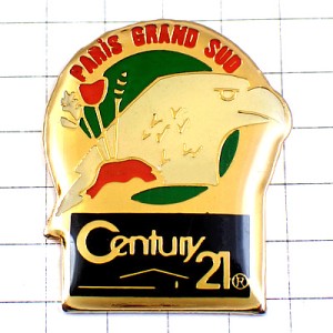 ピンバッジ・鷲イーグル白い鳥センチュリー21赤い花 CENTURY21 EAGLE