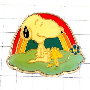 ピンバッジ・虹とスヌーピーとウッドストック花 SNOOPY RAINBOW