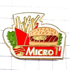 ピンバッジ・ハンバーガーとポテトとサラダ食事ファーストフード HAMBURGER FRITE FRIES MICRO