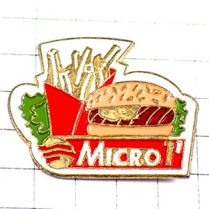 ピンバッジ・ハンバーガーとポテトとサラダ食事ファーストフード HAMBURGER FRITE FRIES MICRO