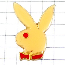 ピンバッジ・プレイボーイ白ウサギ蝶ネクタイ赤い目 RABBIT PLAYBOY MAGAZINE