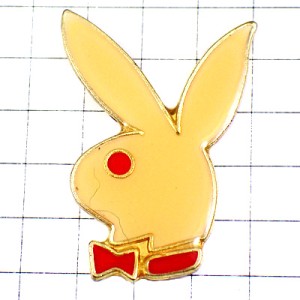 ピンバッジ・プレイボーイ白ウサギ蝶ネクタイ赤い目 RABBIT PLAYBOY MAGAZINE