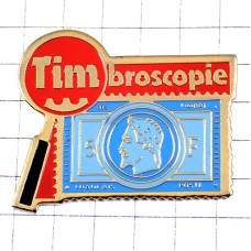 ピンバッジ・虫眼鏡と郵便切手５Ｆフラン郵便局 TIMBROSCOPIE CERES STAMP COLLECTORS LOUPE