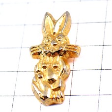 ピンバッジ・復活祭のウサギ兎ゴールド金色