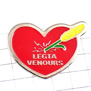 ピンバッジ・真っ赤なハートに刺さる小麦の穂