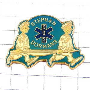 ピンバッジ・救急隊員とタンカ担架ブルー救急医療の青いマーク