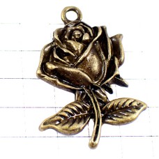 ピンバッジ・ローズ薔薇バラの花ブロンズ色アンティーク真鍮色