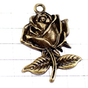 ピンバッジ・ローズ薔薇バラの花ブロンズ色アンティーク真鍮色