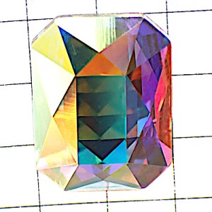 ピンバッジ・スワロフスキー８角形長方形クリスタルABオーロラ虹色