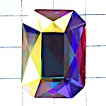 ピンバッジ・スワロフスキー８角形長方形クリスタルABオーロラ虹色