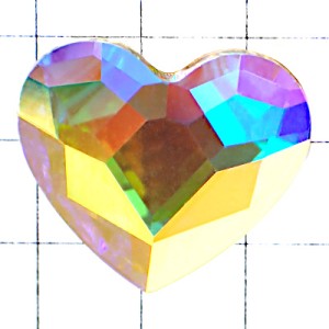 ピンバッジ・スワロフスキーハート型クリスタルABオーロラ虹色