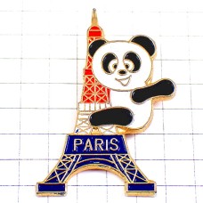 ピンバッジ・パンダとエッフェル塔トリコロール３色 TOUR-EIFFEL PARIS