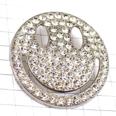 ピンバッジ・ニコちゃんマーク笑顔シルバー銀色ラインストーン GEMS SMILEY
