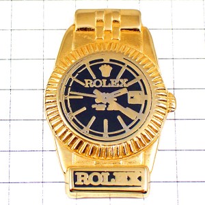 ピンバッジ・ロレックス金色の腕時計ゴールド黒い文字盤スイス ROLEX WATCH SWISS