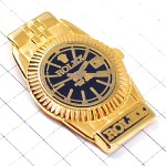 ピンバッジ・ロレックス金色の腕時計ゴールド黒い文字盤スイス ROLEX WATCH SWISS