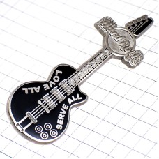 ピンバッジ・音楽エレキギター黒い楽器ハードロックカフェ/USA米国アメリカ HARD-ROCK-CAFE HRC GUITAR LOVE-ALL SERVE-ALL ALL-ACCES