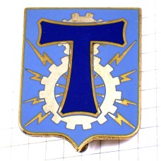ピンバッジ・「Ｔ」歯車イナヅマ電波ミリタリーフランス軍通信資材局